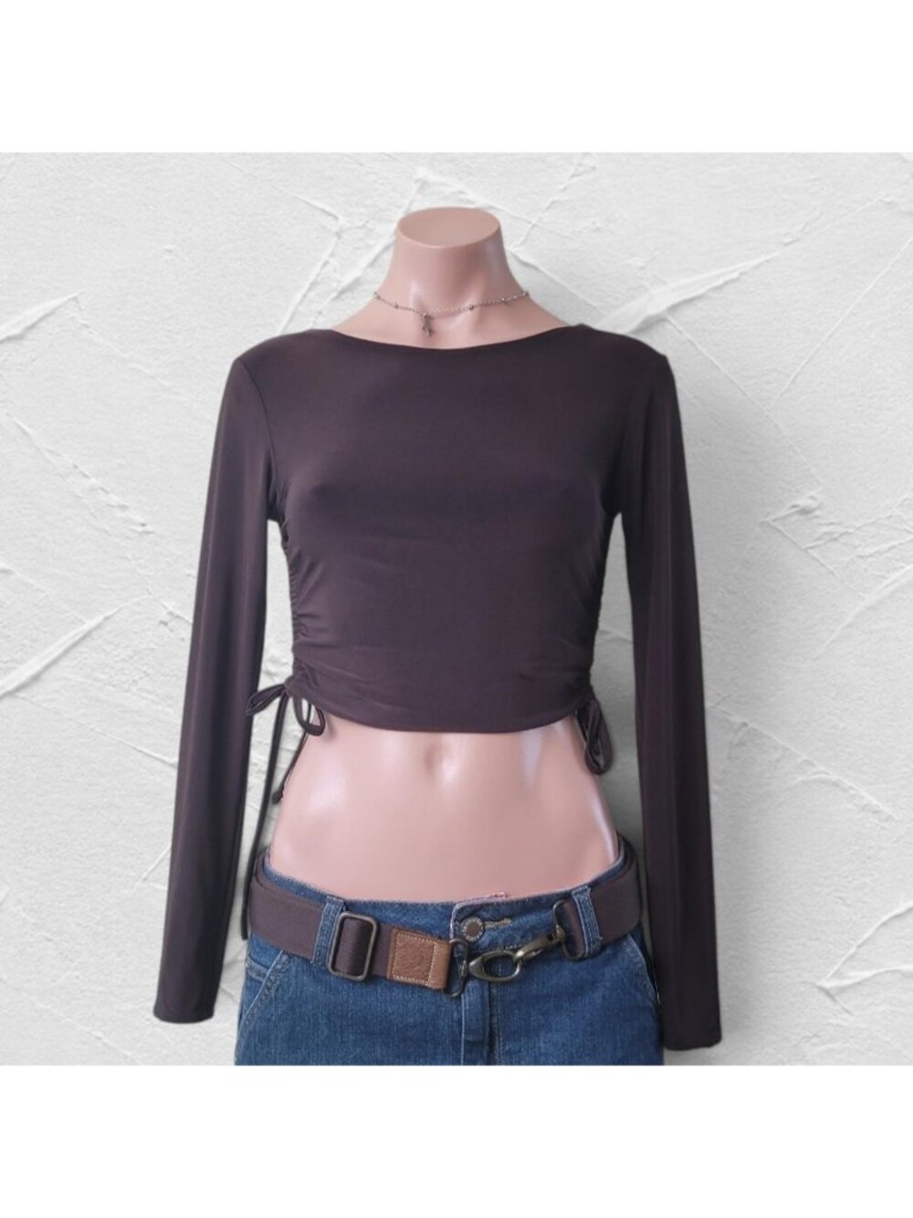 Nasty Gal Chestnut Brown Ruched Side Gathering Cropped Long Sleeve (8)